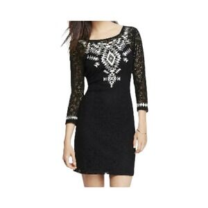 Express Womens Large Mini Dress Lace Sheer Sleeve Boho Cottage Core Summer Beach